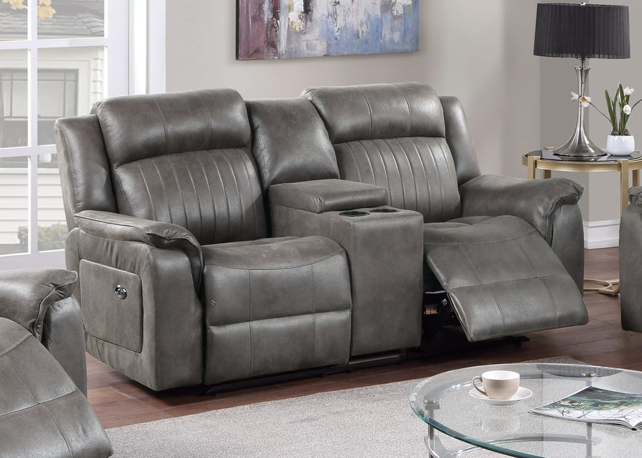 The Norwood II Slate Blue Breathable Leatherette Manual Recliner Loveseat with Console