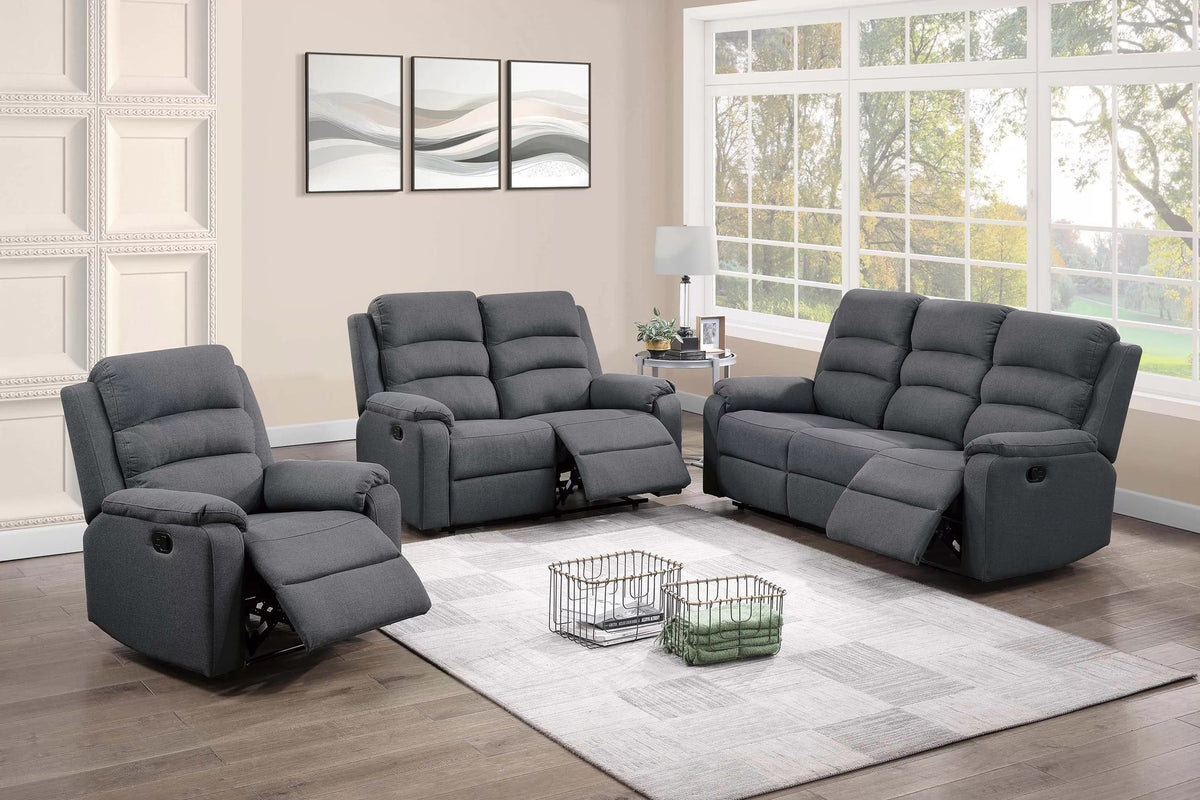 The Marlowe Dark Gray Burlap Manual Motion Living Room Set – 3 Piece - view 1