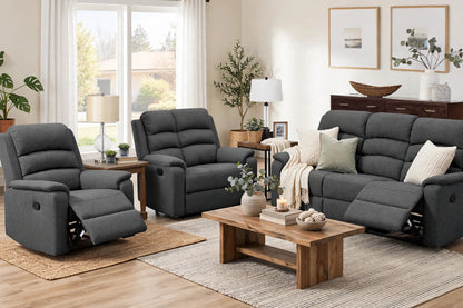 The Marlowe Dark Gray Burlap Manual Motion Living Room Set – 3 Piece - view 4