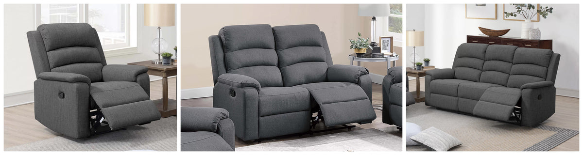The Marlowe Dark Gray Burlap Manual Motion Living Room Set – 3 Piece