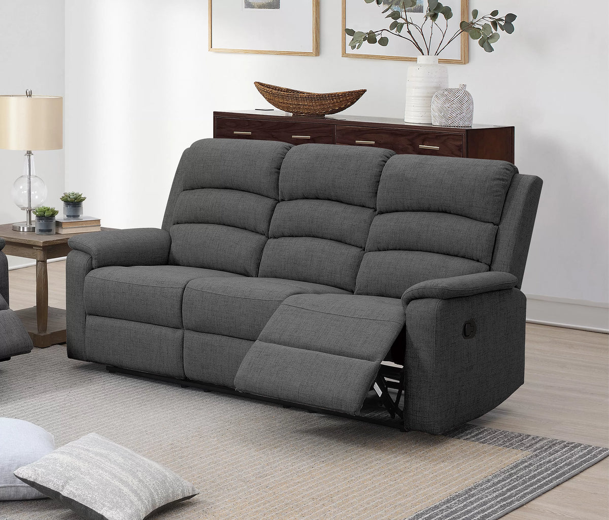 The Marlowe Dark Gray Burlap Manual Recliner Sofa - view 1
