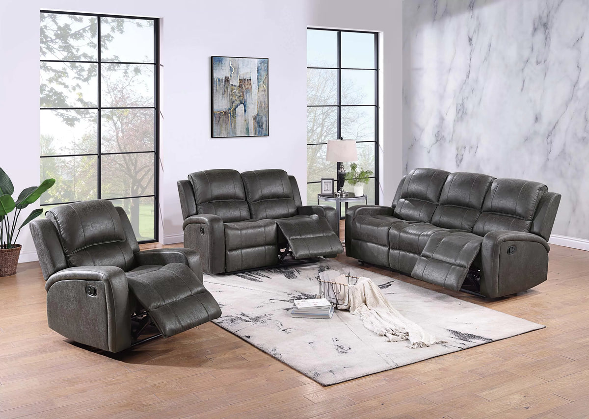 The Bexley Smoke Leather-Like Manual Motion Living Room Set – 3 Piece - view 6