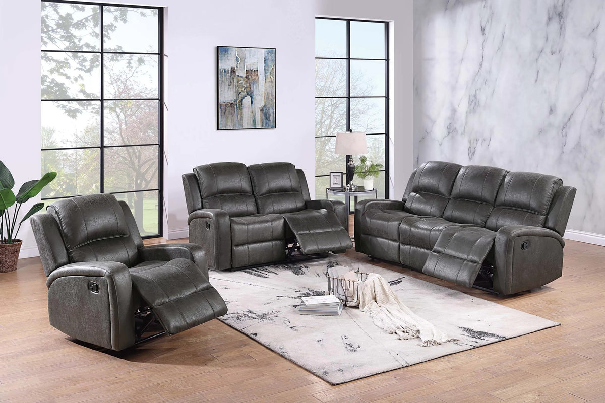 The Bexley Smoke Leather-Like Manual Motion Living Room Set – 3 Piece - view 1
