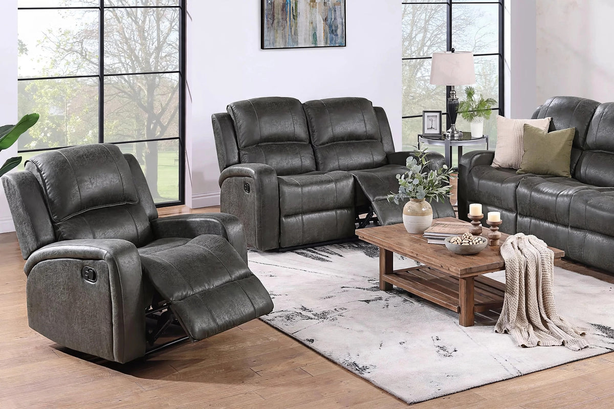 The Bexley Smoke Leather-Like Manual Motion Living Room Set – 3 Piece - view 4