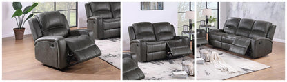 The Bexley Smoke Leather-Like Manual Motion Living Room Set – 3 Piece