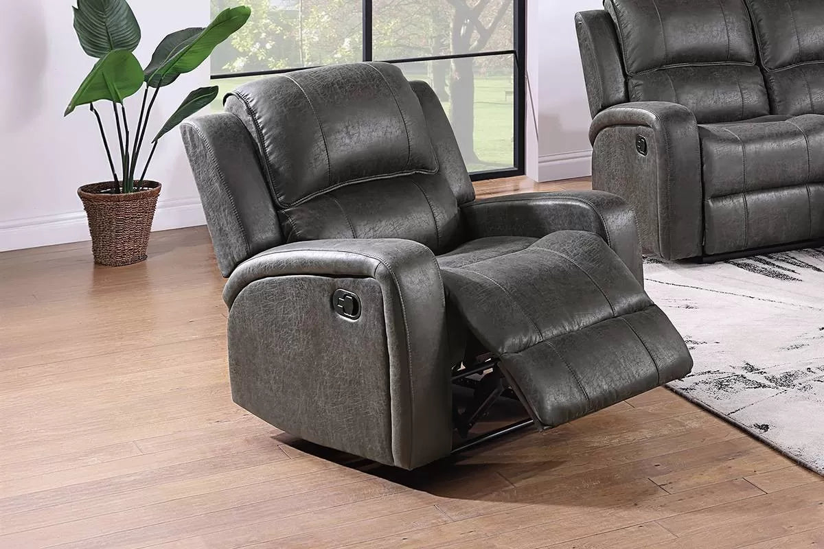The Bexley Smoke Leather-Like Manual Motion Living Room Set – 3 Piece - view 5