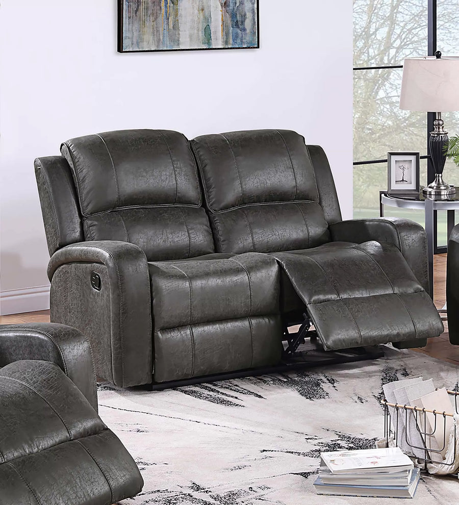 The Bexley Smoke Leather-Like Manual Recliner Loveseat