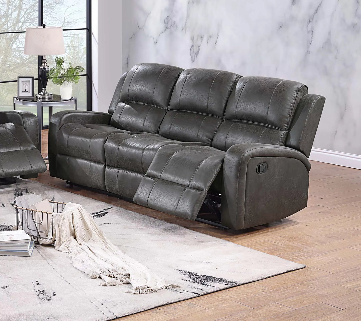 The Bexley Smoke Leather-Like Manual Recliner Sofa - view 1
