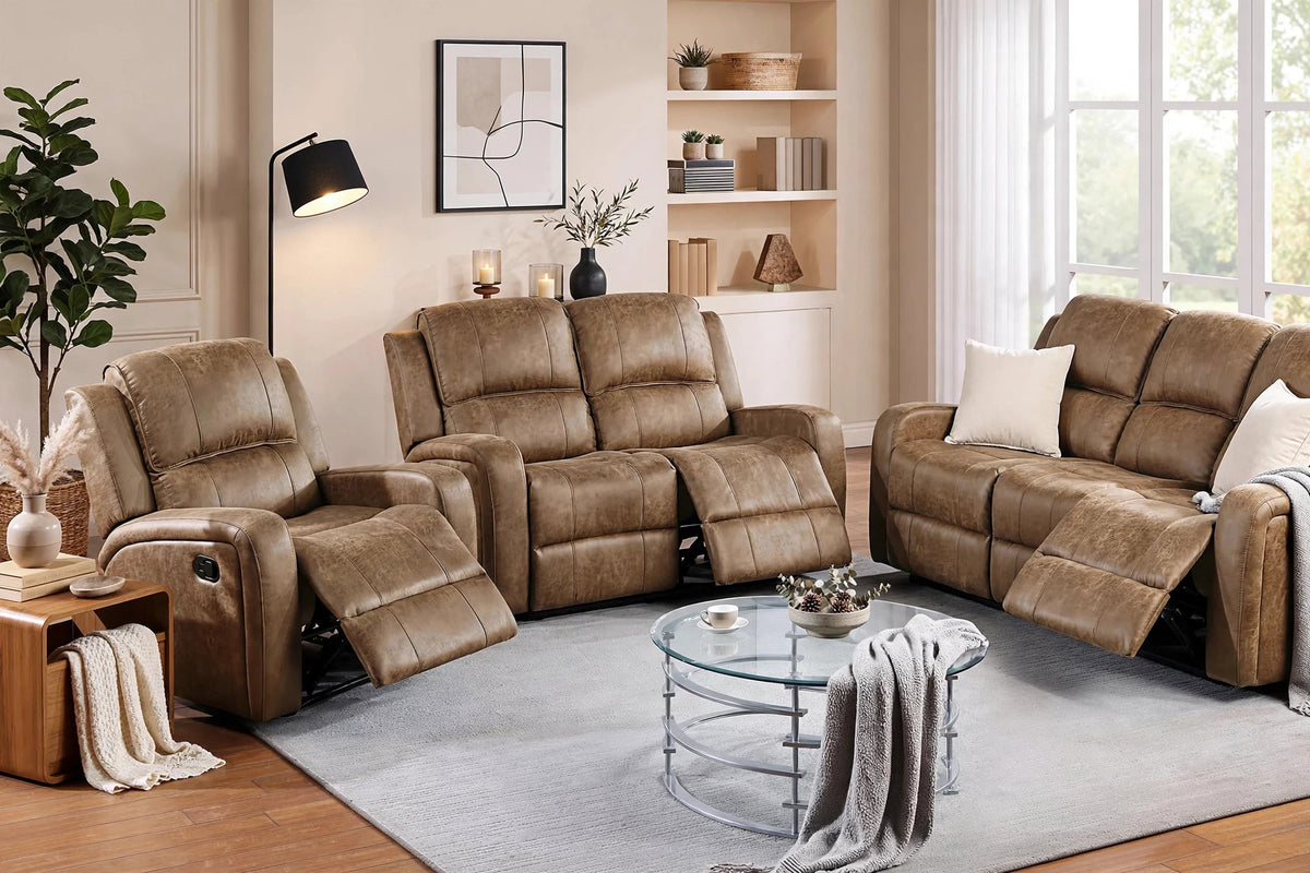 The Bexley Chestnut Leather-Like Manual Motion Living Room Set – 3 Piece - view 4