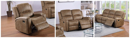The Bexley Chestnut Leather-Like Manual Motion Living Room Set – 3 Piece