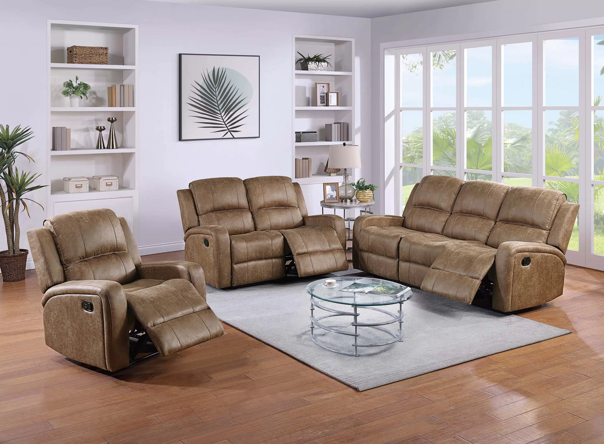 The Bexley Chestnut Leather-Like Manual Motion Living Room Set – 3 Piece - view 13