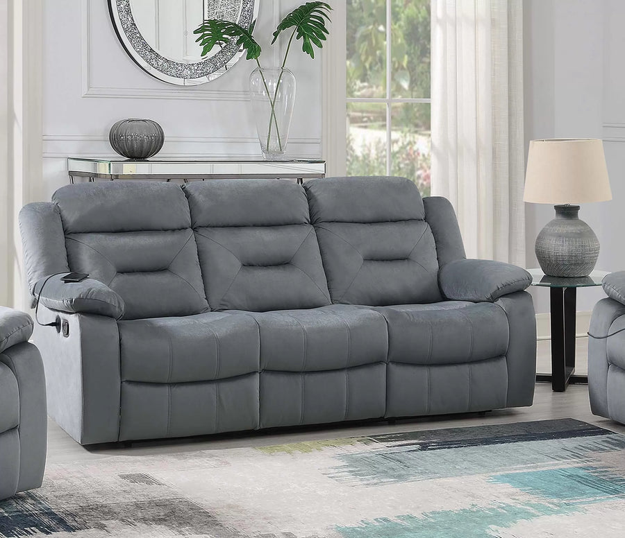 The Aldric Dark Gray Velvet Manual Recliner Sofa