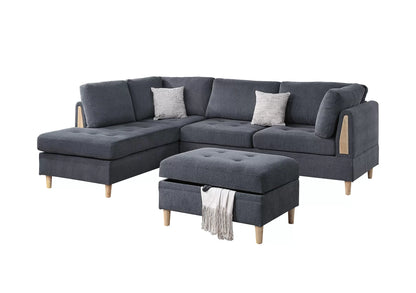 The Blackwell Charcoal Chenille Sectional with Ottoman – 3 Piece