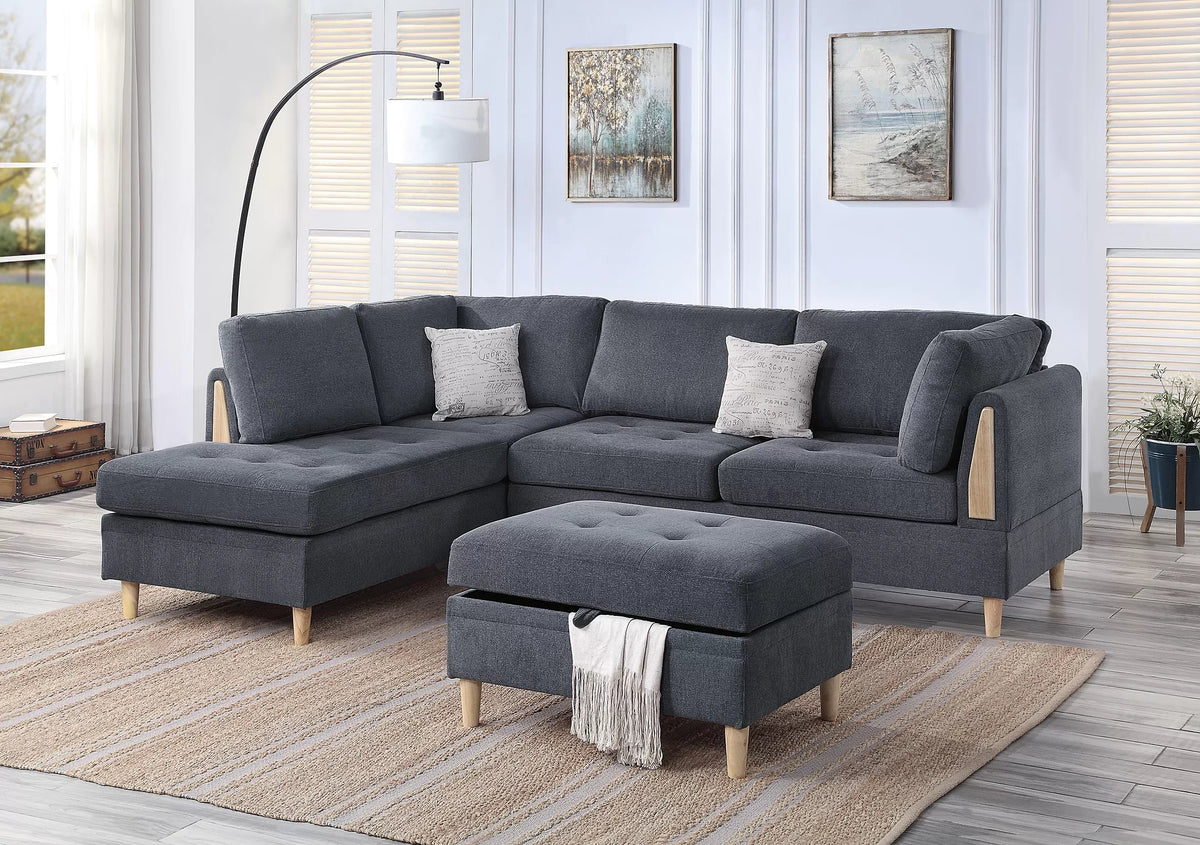 The Blackwell Charcoal Chenille Sectional with Ottoman – 3 Piece