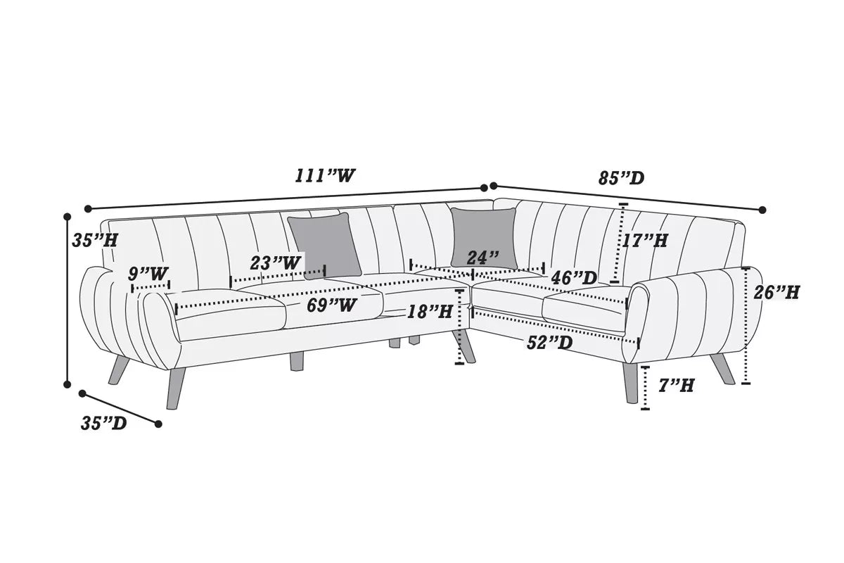 The Donnelly Dark Gray Velvet Deep-Seat Sectional – 2 Piece