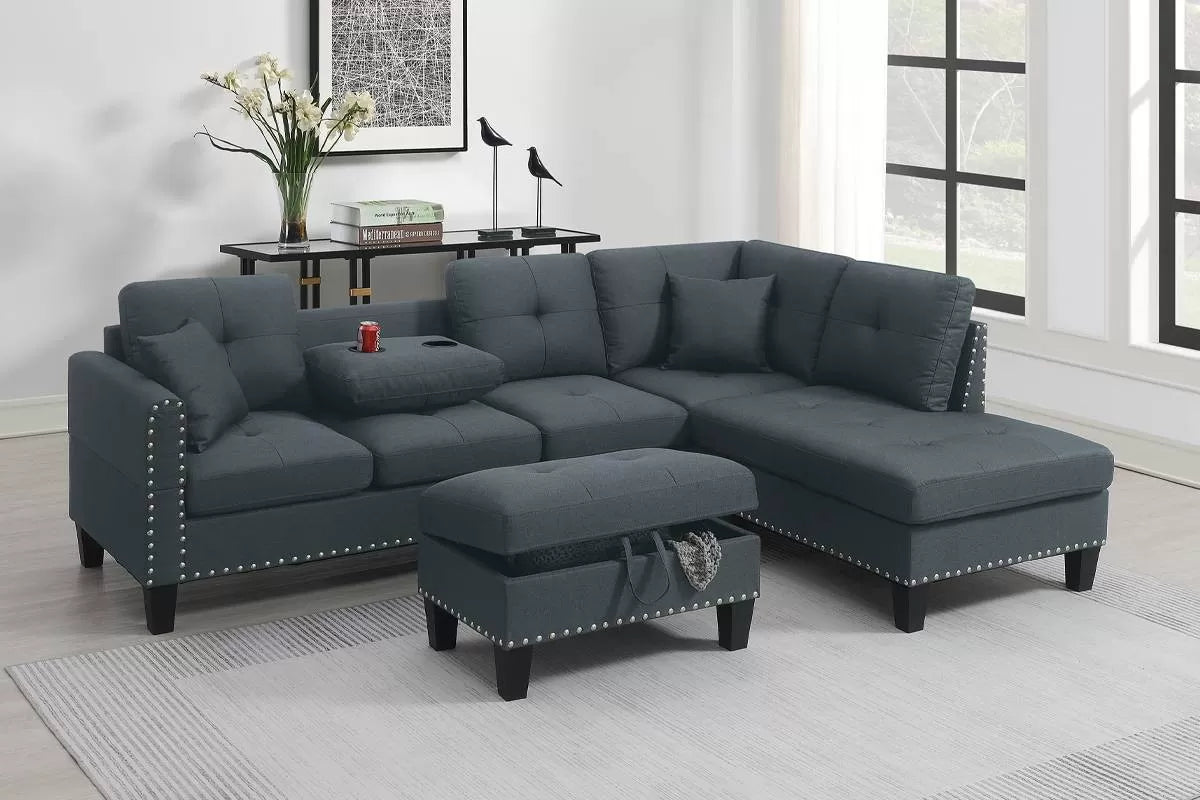 The Langley Charcoal Sectional – 3 Piece