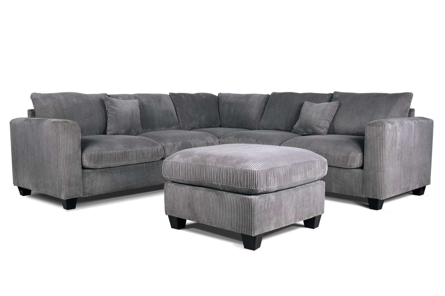 4-Piece Corduroy Sectional with Ottoman – Fog Gray | F8890