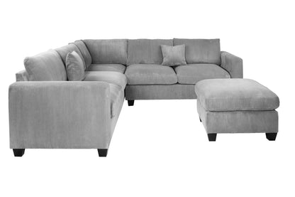 4-Piece Corduroy Sectional with Ottoman – Fog Gray | F8890
