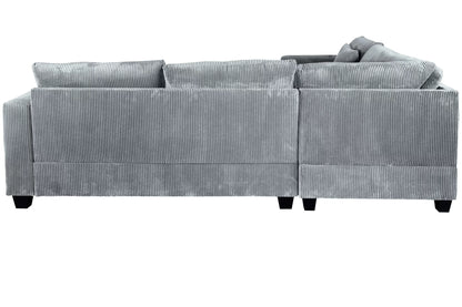 4-Piece Corduroy Sectional with Ottoman – Fog Gray | F8890