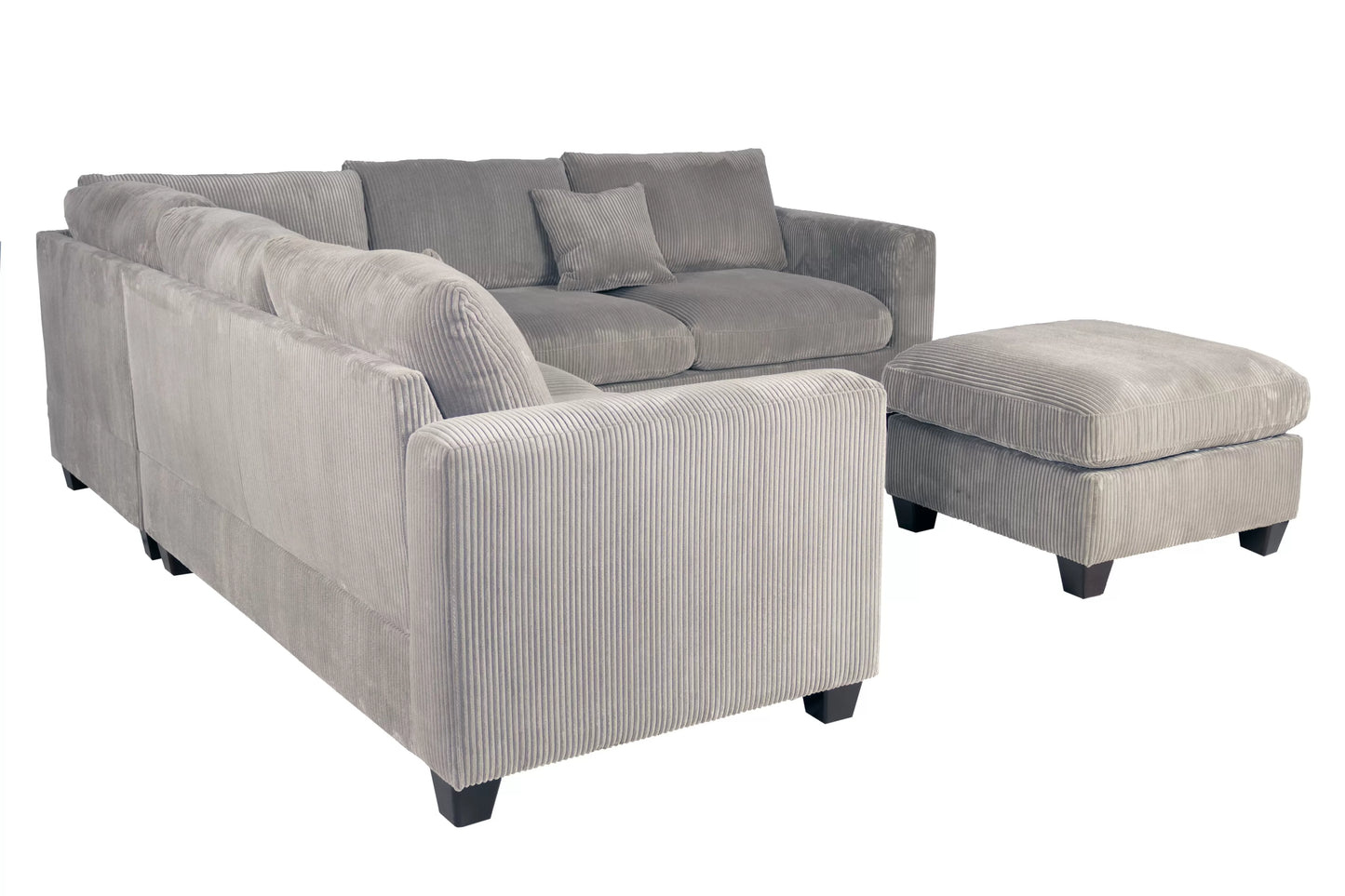 4-Piece Corduroy Sectional with Ottoman – Fog Gray | F8890