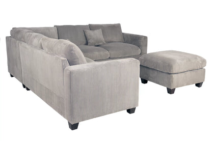 4-Piece Corduroy Sectional with Ottoman – Fog Gray | F8890