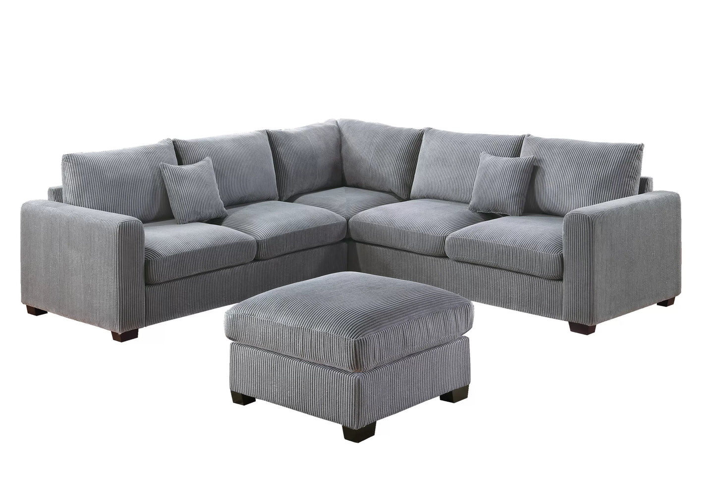 4-Piece Corduroy Sectional with Ottoman – Fog Gray | F8890