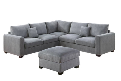 4-Piece Corduroy Sectional with Ottoman – Fog Gray | F8890