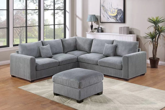 4-Piece Corduroy Sectional with Ottoman – Fog Gray | F8890