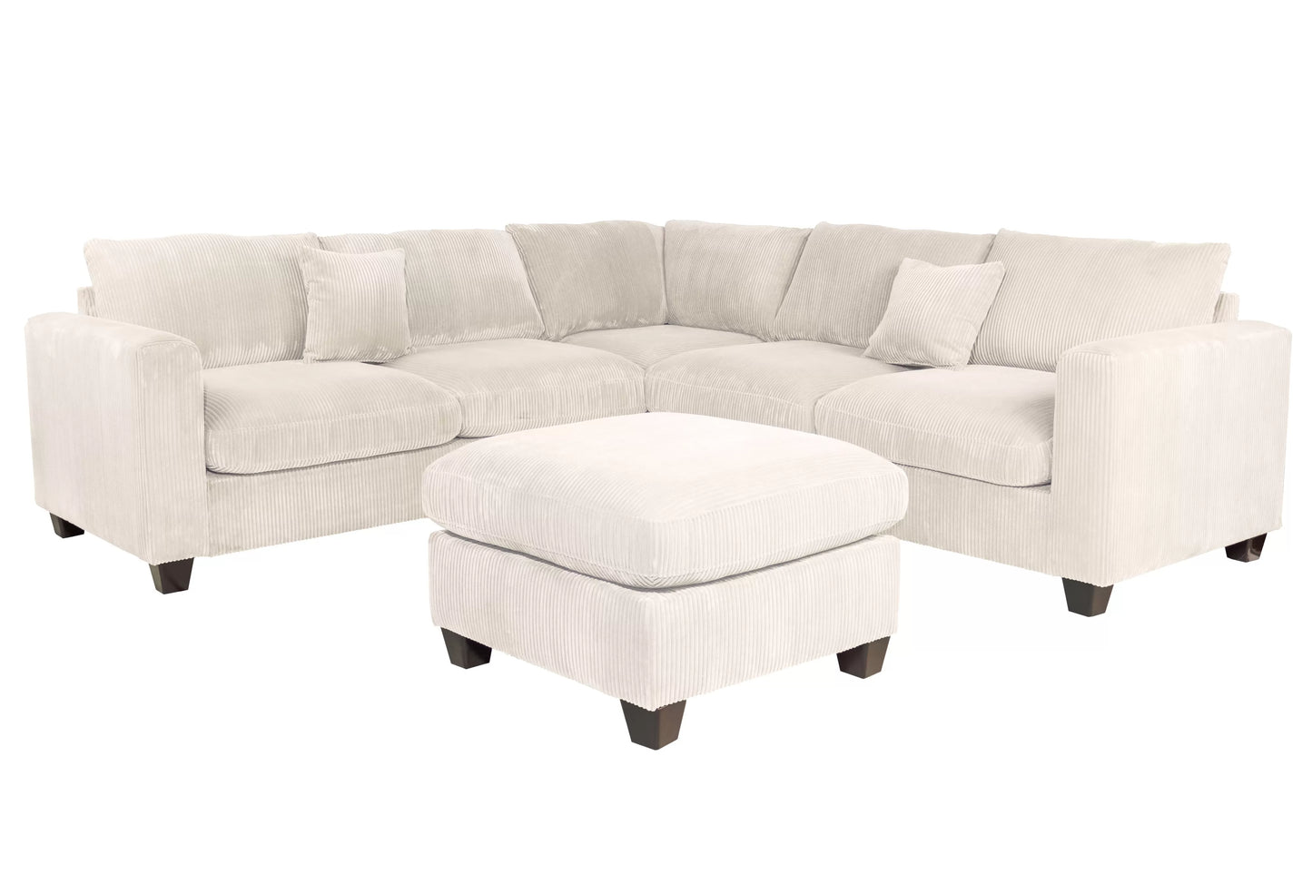 4-Piece Corduroy Sectional with Ottoman – Ivory | F8891