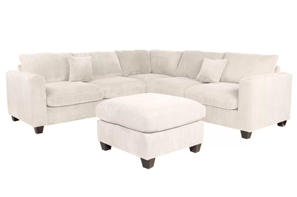 4-Piece Corduroy Sectional with Ottoman – Ivory | F8891