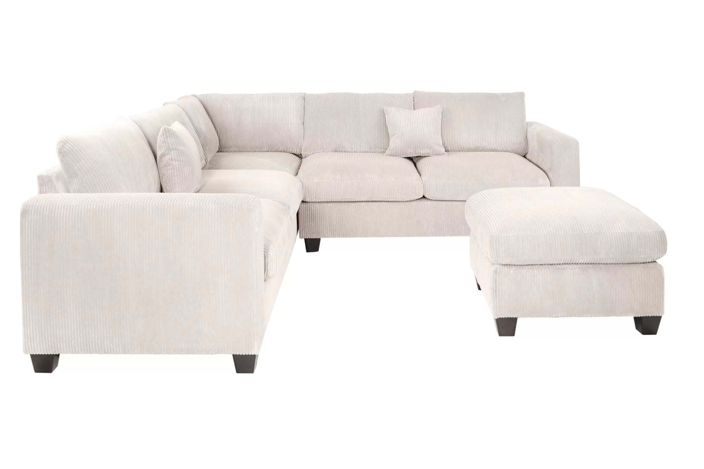 4-Piece Corduroy Sectional with Ottoman – Ivory | F8891