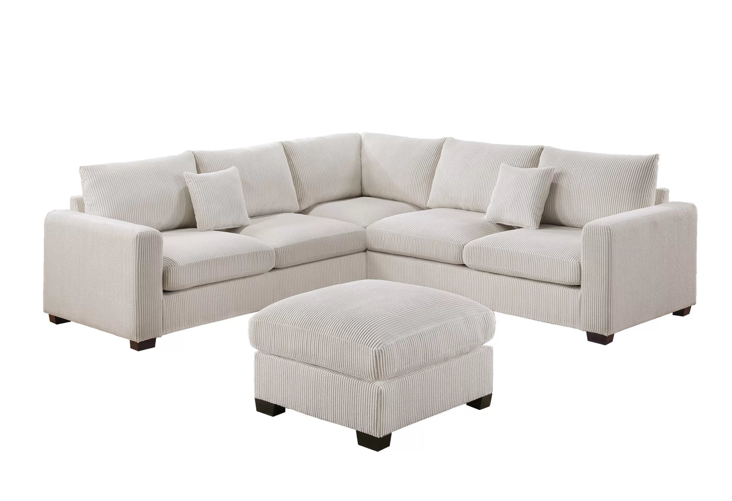 4-Piece Corduroy Sectional with Ottoman – Ivory | F8891