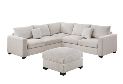 4-Piece Corduroy Sectional with Ottoman – Ivory | F8891
