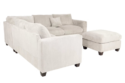 4-Piece Corduroy Sectional with Ottoman – Ivory | F8891