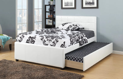 The Odette Full White Faux Leather Trundle Bed with Storage Drawers