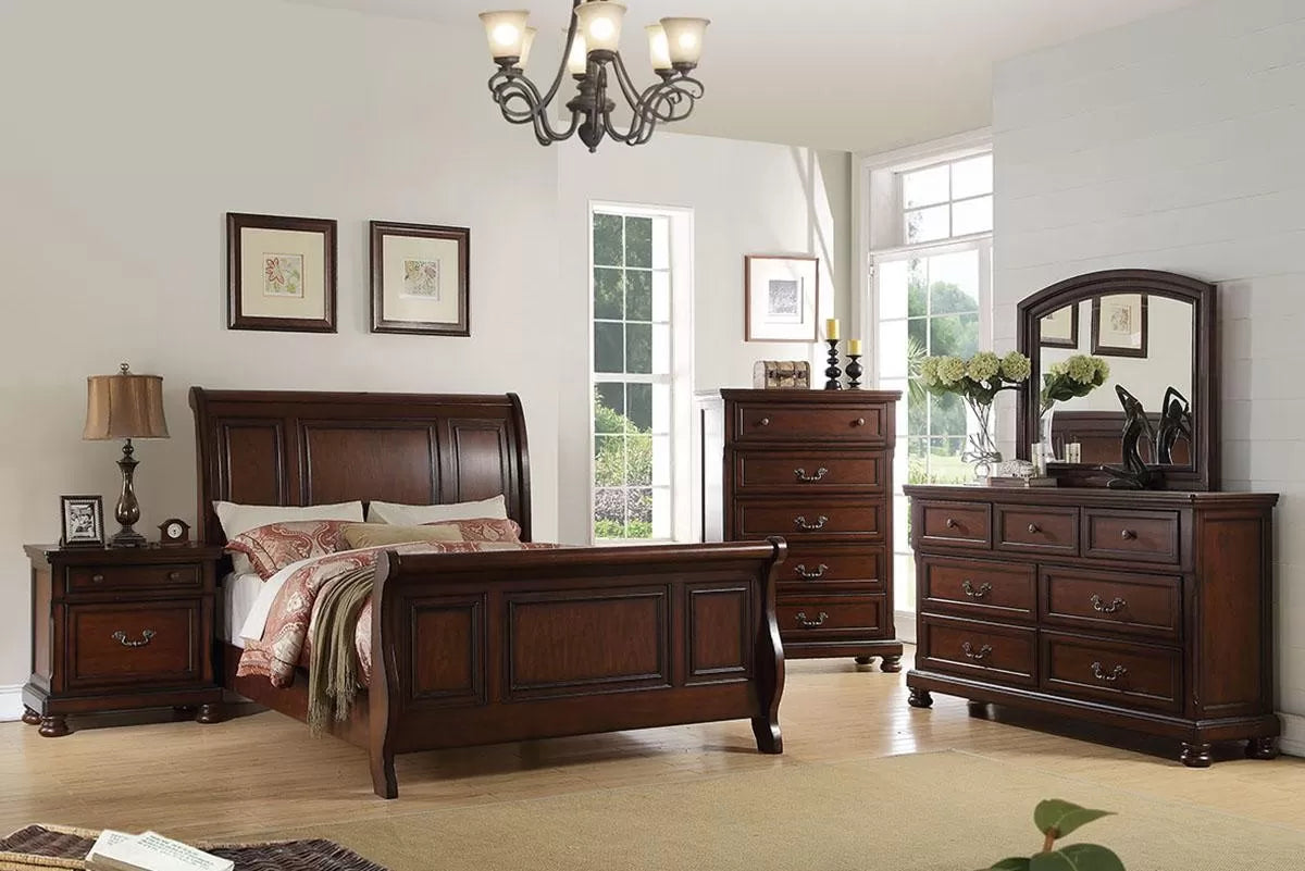The Hennessy California King Dark Cherry Bed with 2 Underbed Drawers