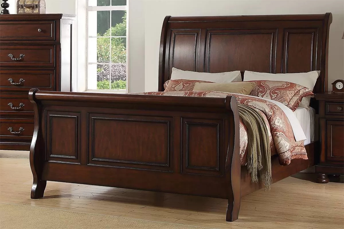 The Hennessy California King Dark Cherry Bed with 2 Underbed Drawers