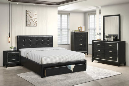 Cama Renshaw Full Negro de Cuero Sintético Capitoné