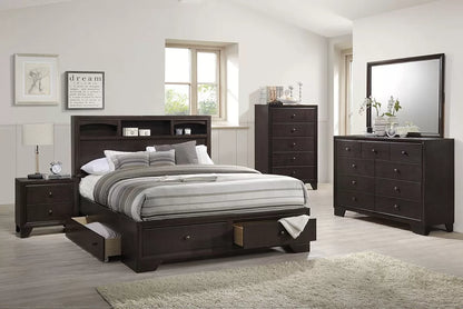 The Booker Queen Dark Wood Bookcase Bed