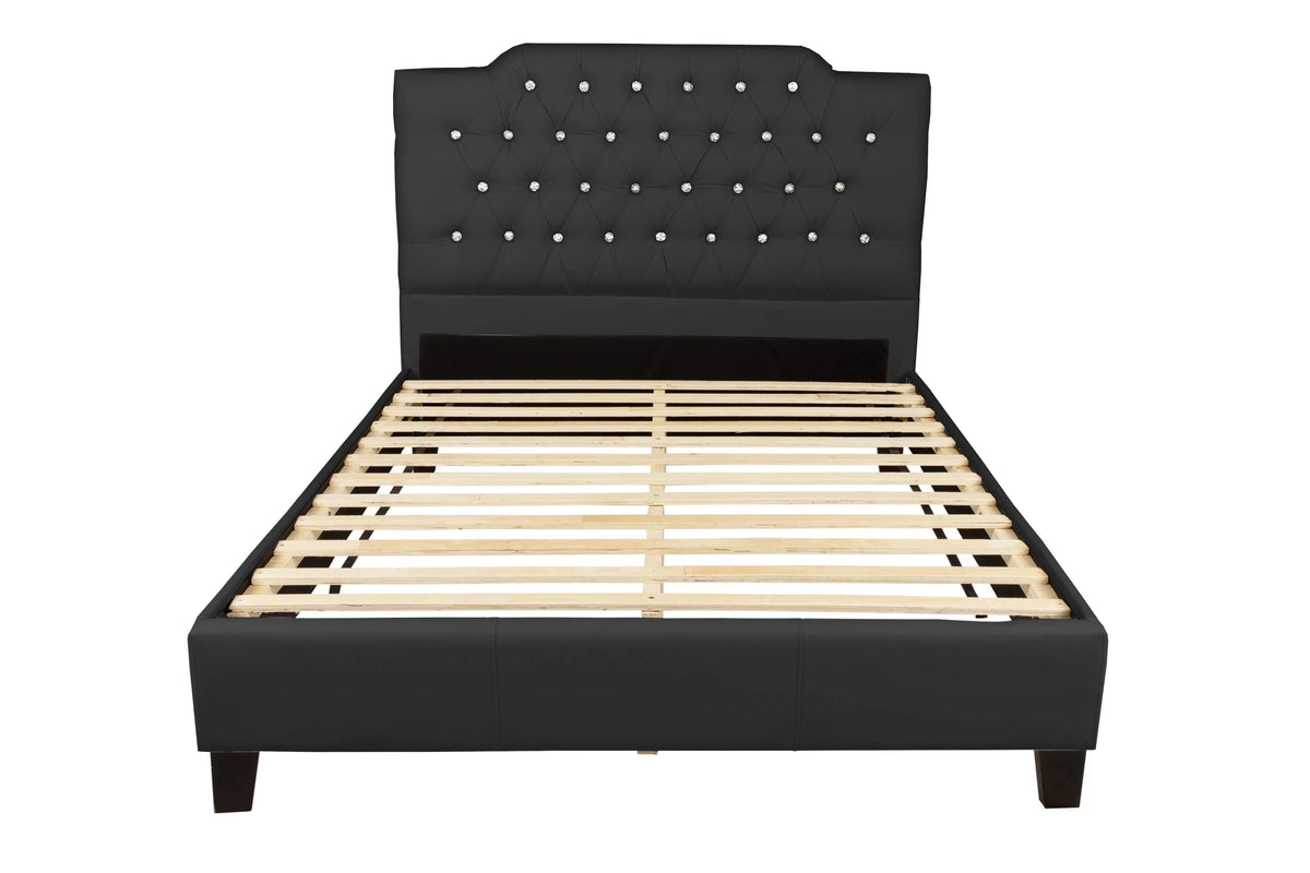 The Fen Full Black Faux Leather Arched Button-Tufted Bed