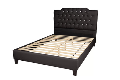 The Fen Full Black Faux Leather Arched Button-Tufted Bed