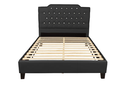 The Fen Queen Black Faux Leather Arched Button-Tufted Bed