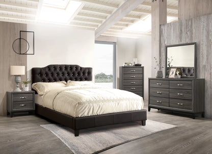 The Fen Queen Black Faux Leather Arched Button-Tufted Bed