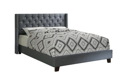 The Dale Full Blue Gray Polyfiber Arched Button-Tufted Bed with Nailhead