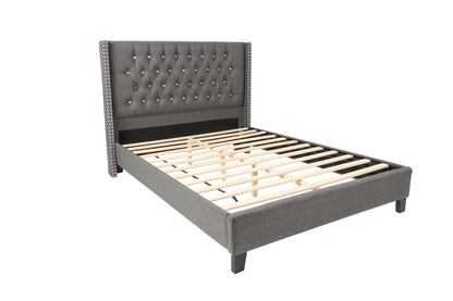 The Dale Full Blue Gray Polyfiber Arched Button-Tufted Bed with Nailhead