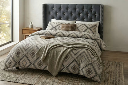 The Dale Full Blue Gray Polyfiber Arched Button-Tufted Bed with Nailhead