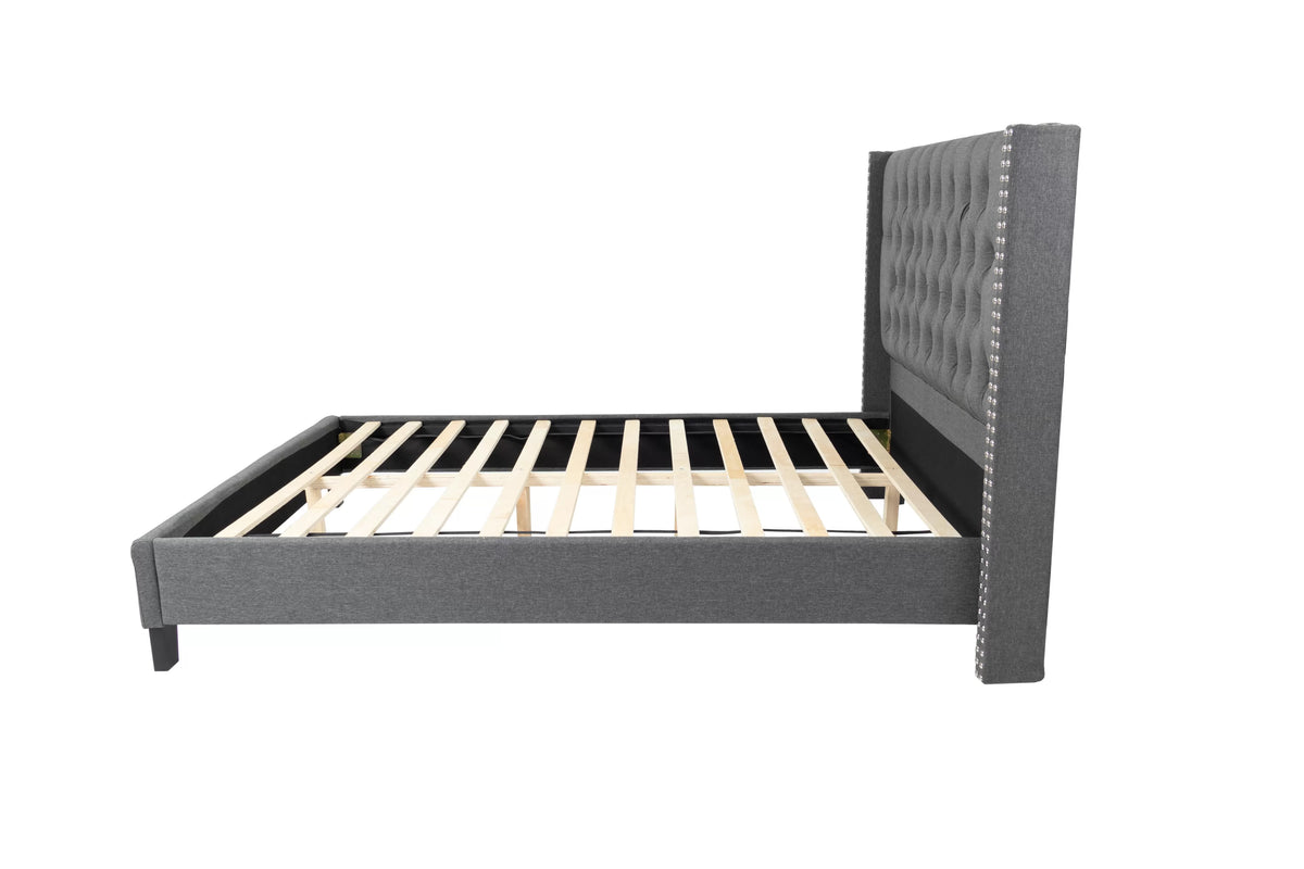 The Dale Full Blue Gray Polyfiber Arched Button-Tufted Bed with Nailhead