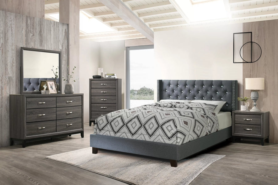 Cama Dale Full Azul Gris de Polifibra Capitoné