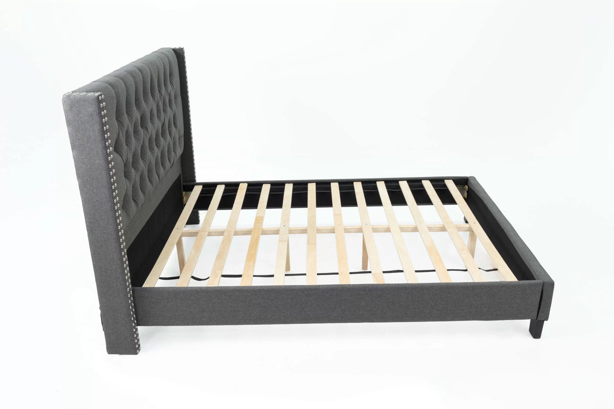 The Dale Queen Blue Gray Polyfiber Arched Button-Tufted Bed with Nailhead