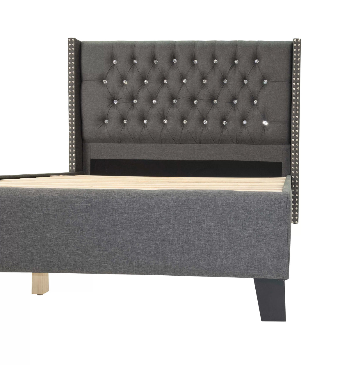 The Dale Queen Blue Gray Polyfiber Arched Button-Tufted Bed with Nailhead
